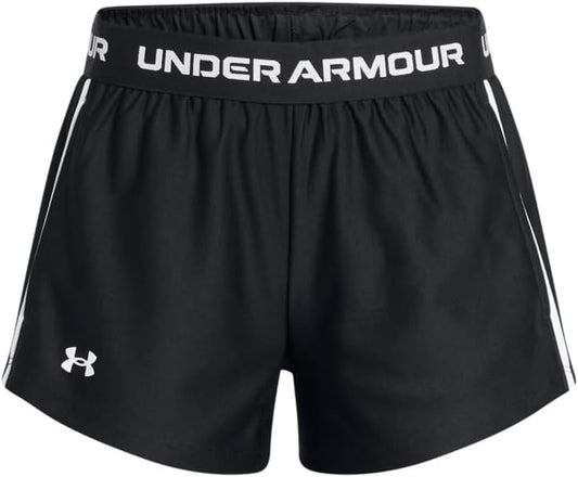 Under Armour Girls' Tech Play Up Short, Girls' Running Shorts with Shaped Hem and Open-Hand Pockets, Breathable and Fast-Drying Gym Shorts Black YXL