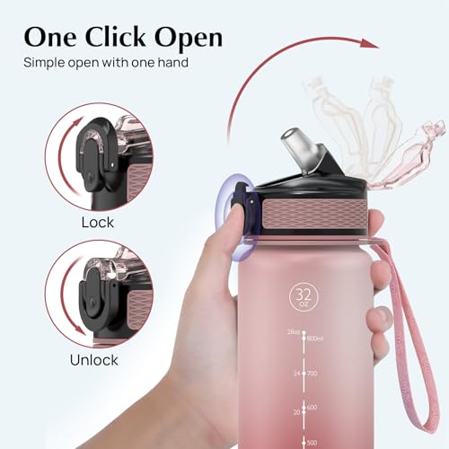 EYQ 1 L Water Bottle, 1 Litre Water bottle with Straw, Leak-Proof, Tritan BPA-Free, Motivational Water Bottle with Time Marker, Sports Drinks Bottle for Fitness, School, Gym, Outdoor Sports