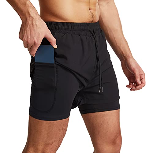 Danfiki Men Running Shorts Men's Shorts Workout with Phone Pocket 2 in 1 Gym Training Shorts Lightweight Quick Drying