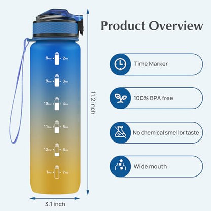 EYQ 1 L Water Bottle, 1 Litre Water bottle with Straw, Leak-Proof, Tritan BPA-Free, Motivational Water Bottle with Time Marker, Sports Drinks Bottle for Fitness, School, Gym, Outdoor Sports