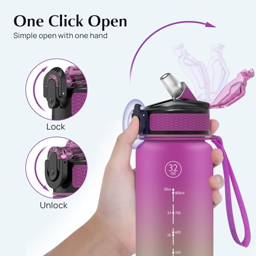 EYQ 1 L Water Bottle, 1 Litre Water bottle with Straw, Leak-Proof, Tritan BPA-Free, Motivational Water Bottle with Time Marker, Sports Drinks Bottle for Fitness, School, Gym, Outdoor Sports