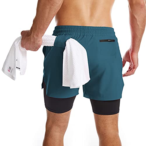 Danfiki Men Running Shorts Men's Shorts Workout with Phone Pocket 2 in 1 Gym Training Shorts Lightweight Quick Drying