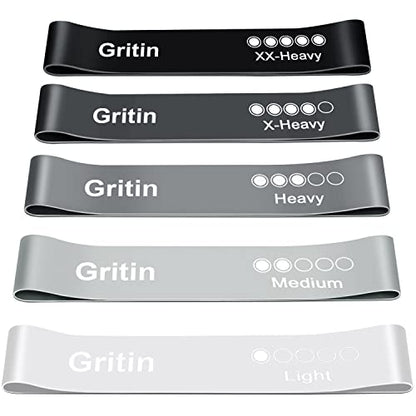 Gritin Resistance Bands, [Set of 5] Skin-Friendly Resistance Fitness Exercise Loop Bands with 5 Different Resistance Levels - Carrying Case Included - Ideal for Home, Gym, Yoga, Training