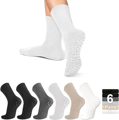 ZANZER Pilates Yoga Socks with Grips for Women,Non-Slip Yoga Crew Socks for Sport,Hospital,Ballet,Barre,Dance,Barefoot,Workout Anti-Skid Athletic Socks