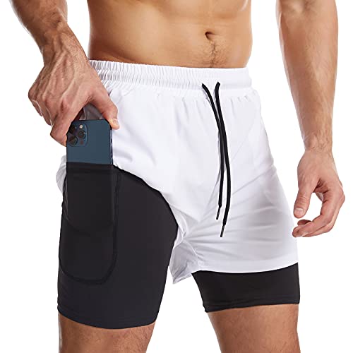 Danfiki Men Running Shorts Men's Shorts Workout with Phone Pocket 2 in 1 Gym Training Shorts Lightweight Quick Drying