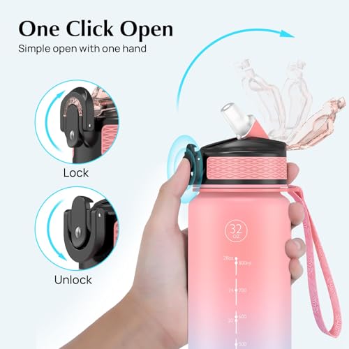 EYQ 1 L Water Bottle, 1 Litre Water bottle with Straw, Leak-Proof, Tritan BPA-Free, Motivational Water Bottle with Time Marker, Sports Drinks Bottle for Fitness, School, Gym, Outdoor Sports