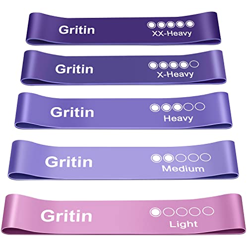 Gritin Resistance Bands, [Set of 5] Skin-Friendly Resistance Fitness Exercise Loop Bands with 5 Different Resistance Levels - Carrying Case Included - Ideal for Home, Gym, Yoga, Training