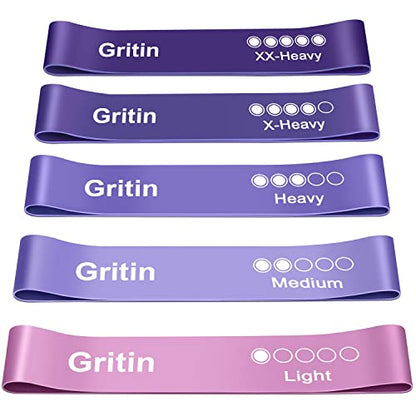 Gritin Resistance Bands, [Set of 5] Skin-Friendly Resistance Fitness Exercise Loop Bands with 5 Different Resistance Levels - Carrying Case Included - Ideal for Home, Gym, Yoga, Training