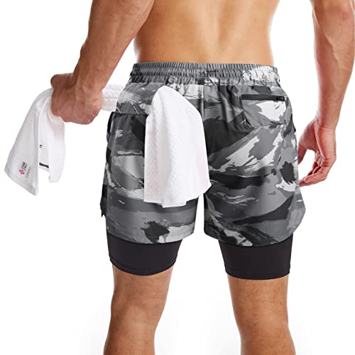 Danfiki Men Running Shorts Men's Shorts Workout with Phone Pocket 2 in 1 Gym Training Shorts Lightweight Quick Drying