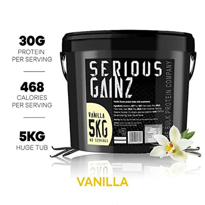 The Bulk Protein Company, SERIOUS GAINZ - Whey Protein Powder - Weight Gain, Mass Gainer - 30g Protein Powders (Strawberry, 5kg)