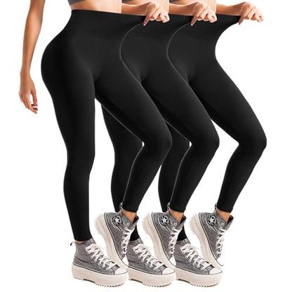 Leafigure 3 Pack Leggings for Women High Waisted Non See-Through Black Soft Workout Gym Yoga Pants