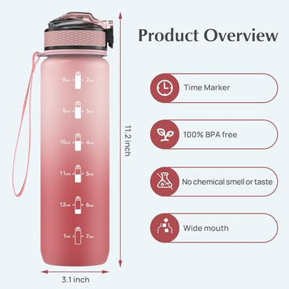 EYQ 1 L Water Bottle, 1 Litre Water bottle with Straw, Leak-Proof, Tritan BPA-Free, Motivational Water Bottle with Time Marker, Sports Drinks Bottle for Fitness, School, Gym, Outdoor Sports