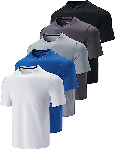 Liberty Imports 5 Pack Men’s Active Quick Dry Crew Neck T Shirts | Athletic Running Gym Workout Short Sleeve Tee Tops Bulk