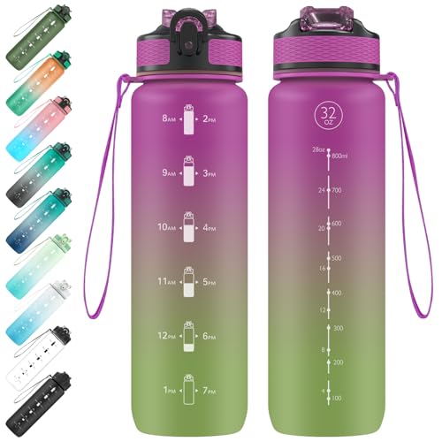 EYQ 1 L Water Bottle, 1 Litre Water bottle with Straw, Leak-Proof, Tritan BPA-Free, Motivational Water Bottle with Time Marker, Sports Drinks Bottle for Fitness, School, Gym, Outdoor Sports