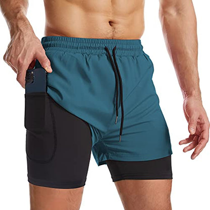 Danfiki Men Running Shorts Men's Shorts Workout with Phone Pocket 2 in 1 Gym Training Shorts Lightweight Quick Drying