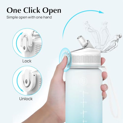 EYQ 1 L Water Bottle, 1 Litre Water bottle with Straw, Leak-Proof, Tritan BPA-Free, Motivational Water Bottle with Time Marker, Sports Drinks Bottle for Fitness, School, Gym, Outdoor Sports