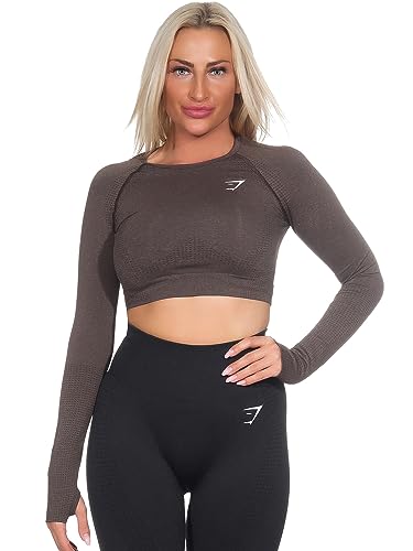 GYMSHARK Vital Seamlesss Womens Fitness Training Crop Top Brown