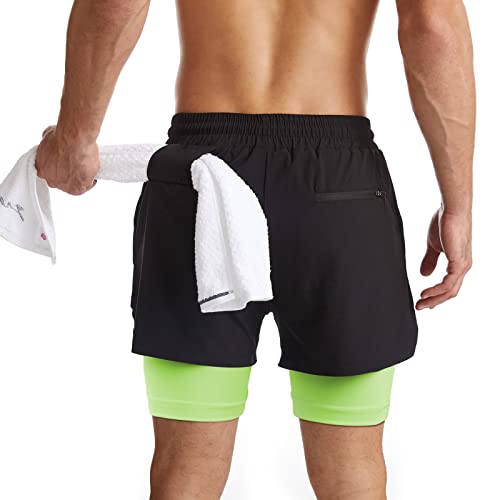 Danfiki Men Running Shorts Men's Shorts Workout with Phone Pocket 2 in 1 Gym Training Shorts Lightweight Quick Drying