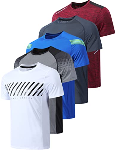 Liberty Imports 5 Pack Men’s Active Quick Dry Crew Neck T Shirts | Athletic Running Gym Workout Short Sleeve Tee Tops Bulk