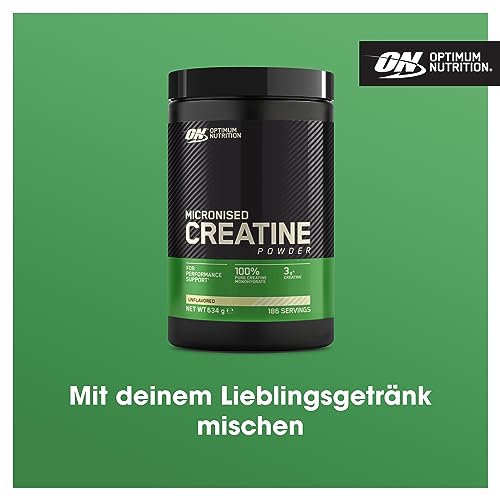 Optimum Nutrition Micronised Creatine Powder, 100% Pure Creatine Monohydrate Powder for Performance and Muscle Power, Unflavoured Shake, 186 Servings, 634 g