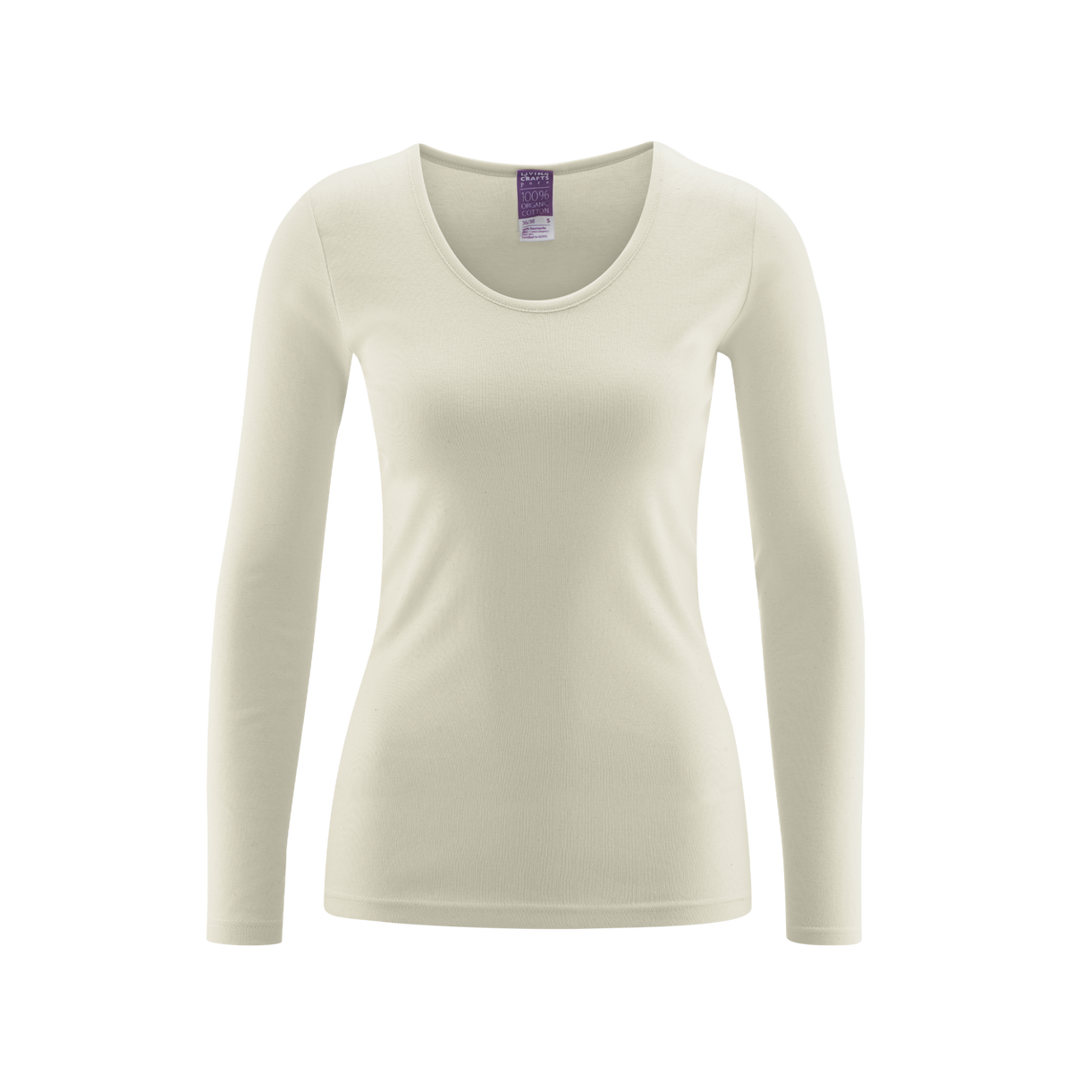 Women’s organic cotton thermal long-sleeve t-shirt, natural, flat lay