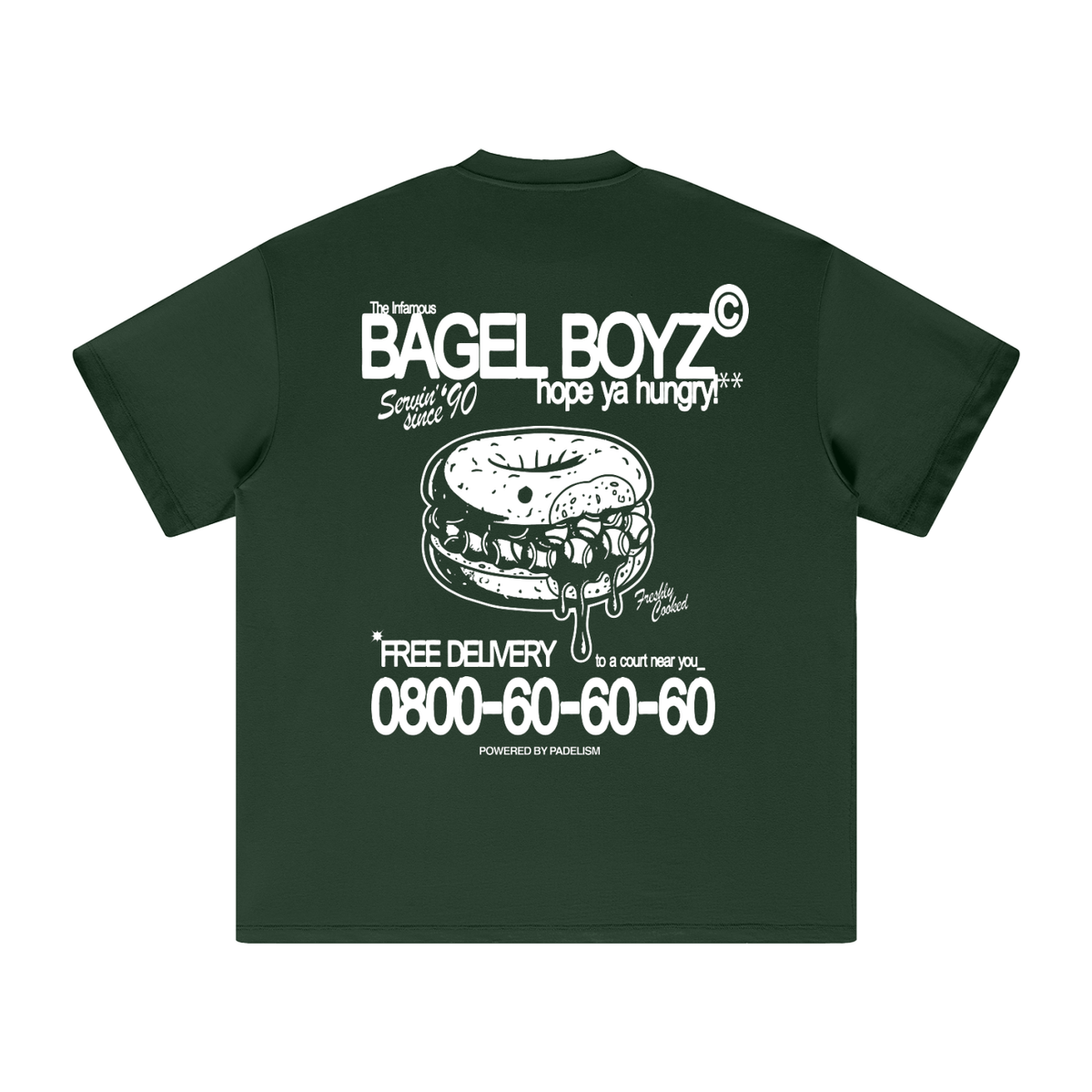 Heavyweight T-shirt in dark green with Bagel Boyz back graphic