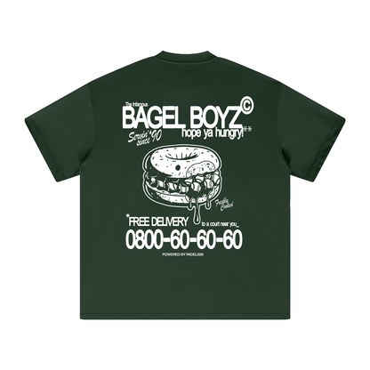 Heavyweight T-shirt in dark green with Bagel Boyz back graphic