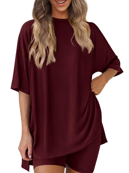 Oversized Round Neck T-Shirt and Shorts Set Plus Size
