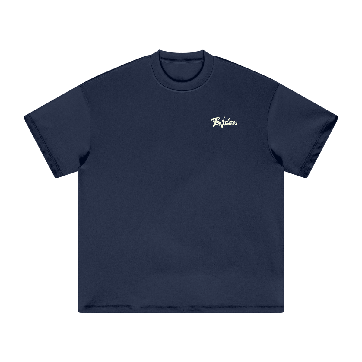 Navy heavyweight T-shirt with small chest script logo