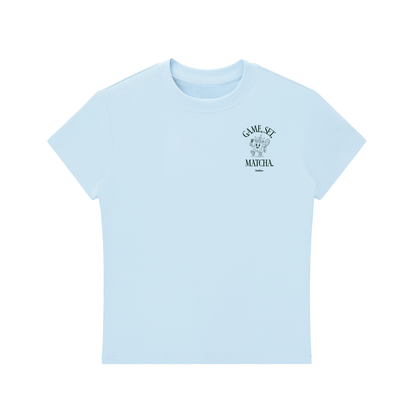 Light blue crewneck T-shirt with small chest logo print