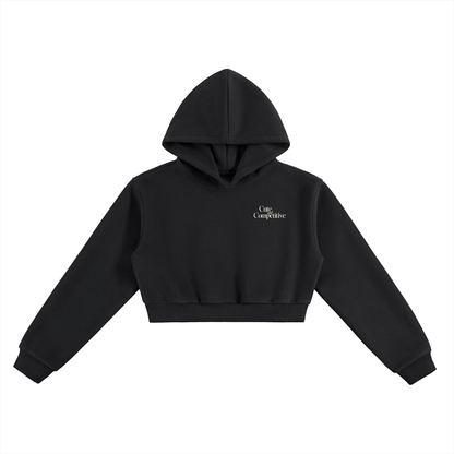 Black cropped hoodie with hood and small chest logo
