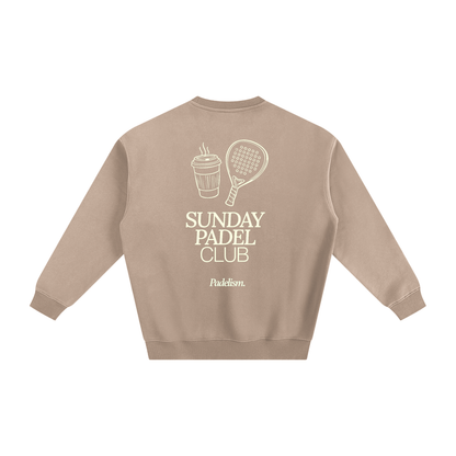 Beige heavyweight padel sweatshirt with back graphic and crew neckline