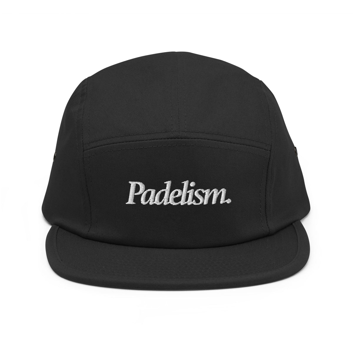 Black five-panel cap with embroidered "Padelism" logo on the front.