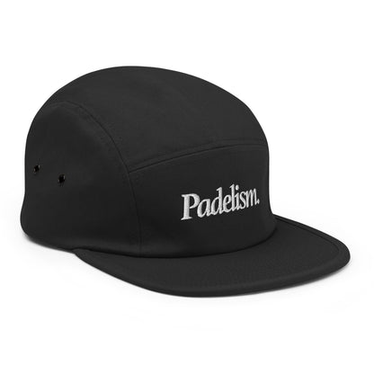 Black five-panel cap with curved brim and Padelism front logo