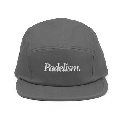 Grey five-panel cap with embroidered "Padelism" logo on the front.