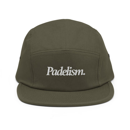 Olive five-panel cap with embroidered "Padelism" logo on the front.