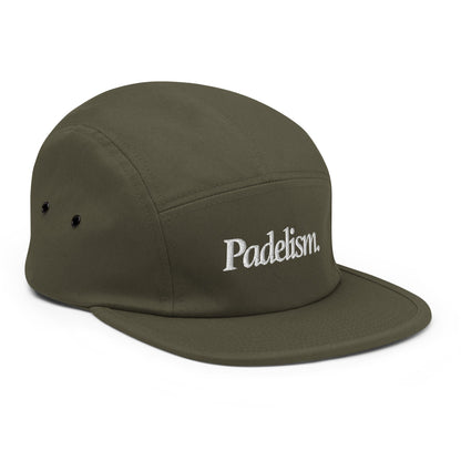 Olive green five-panel cap with curved brim and Padelism front logo