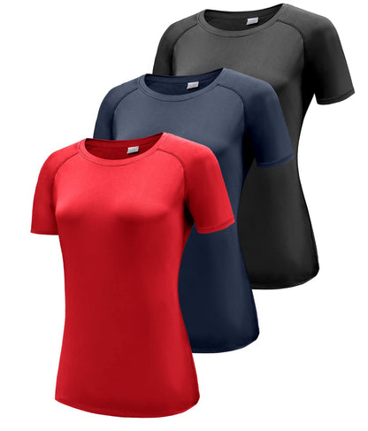 Boyzn Women's 3 Pack Short/Long Sleeve Workout Running Shirts, UPF 50+ Sun Protection Shirts, Athletic Exercise Gym T-Shirts