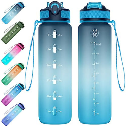 EYQ 1 L Water Bottle, 1 Litre Water bottle with Straw, Leak-Proof, Tritan BPA-Free, Motivational Water Bottle with Time Marker, Sports Drinks Bottle for Fitness, School, Gym, Outdoor Sports