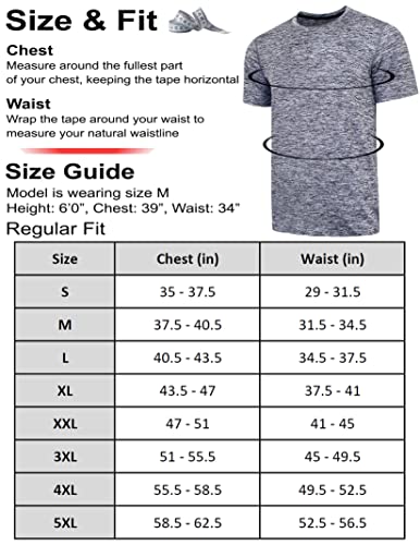 Liberty Imports 5 Pack Men’s Active Quick Dry Crew Neck T Shirts | Athletic Running Gym Workout Short Sleeve Tee Tops Bulk