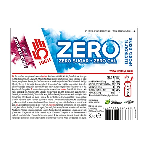 HIGH5 ZERO Electrolyte Tablets | Hydration Tablets Enhanced with Vitamin C | 0 Calories & Sugar Free | Boost Hydration, Performance & Wellness | Blackcurrant, 20 Tablets (20x, Pack of 1)