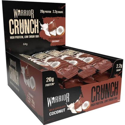 Warrior Crunch - High Protein Bars - 20g Protein Each Bar - Low Carb, Low Sugar Snack - 12 Pack x 64g (Variety Pack)