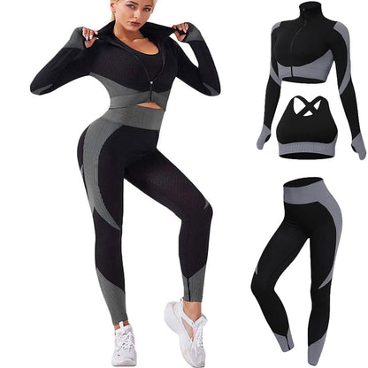 Veriliss Women's 3pcs Gym Tracksuit Sweatsuit Women's Activewear Sets 2024 Sport Yoga Fitness Clothing Ladies Workout Outfit Sportsuits for Running Jogging