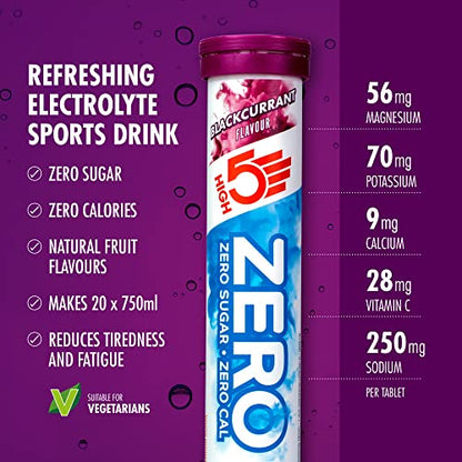 HIGH5 ZERO Electrolyte Tablets | Hydration Tablets Enhanced with Vitamin C | 0 Calories & Sugar Free | Boost Hydration, Performance & Wellness | Blackcurrant, 20 Tablets (20x, Pack of 1)