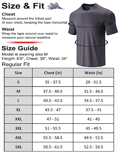 Liberty Imports 5 Pack Men’s Active Quick Dry Crew Neck T Shirts | Athletic Running Gym Workout Short Sleeve Tee Tops Bulk