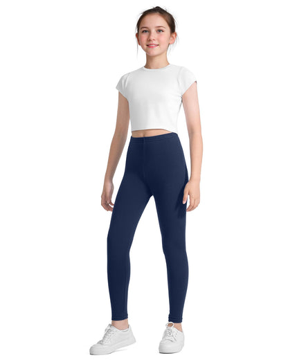 Girls full-length navy leggings with an elastic waistband
