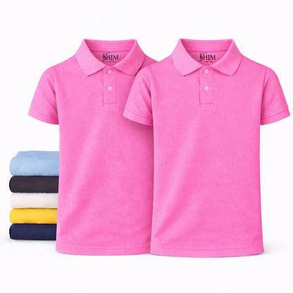 KHIM Unisex Polo Short Sleeve Polycotton Boys Girls School Uniform Plain Half Sleeve Shirts Sports Wear Indoor Outdoor