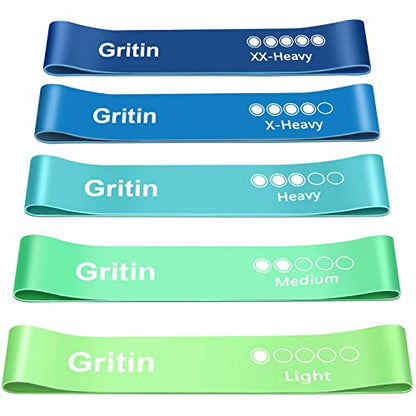 Gritin Resistance Bands, [Set of 5] Skin-Friendly Resistance Fitness Exercise Loop Bands with 5 Different Resistance Levels - Carrying Case Included - Ideal for Home, Gym, Yoga, Training