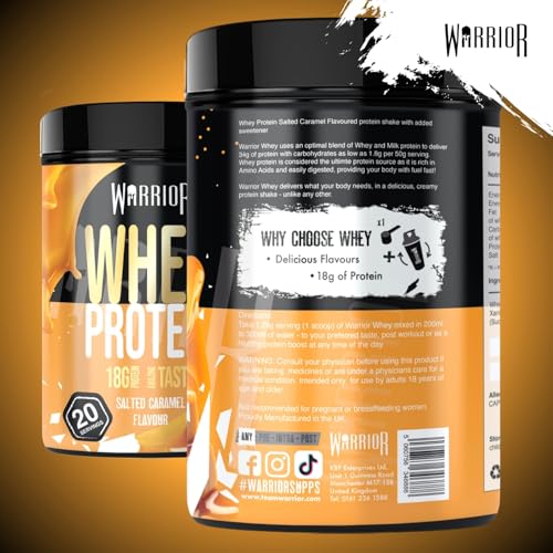 Warrior Whey Protein Powder 500g - Up to 36g* Protein per Shake – Low Sugar - Muscle Growth and Recovery Drink - Amazing Taste - 20 Servings - GMP Certified (Double Chocolate)