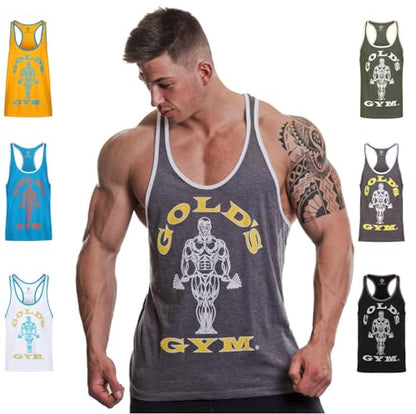 Gold's Gym GGVST004 Men's Training Sports Fitness Tank Top Muscle Joe Contrast Stringer Vest